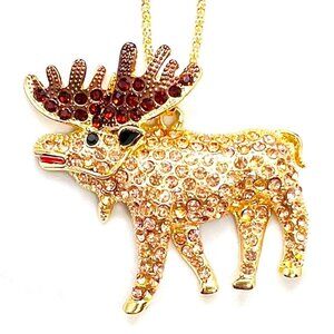 Brown MOOSE Elk Deer Pendant Necklace
